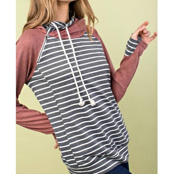 NEW MAINSTRIP colorblock double hood hoodie in gray - Picture 4 of 5
